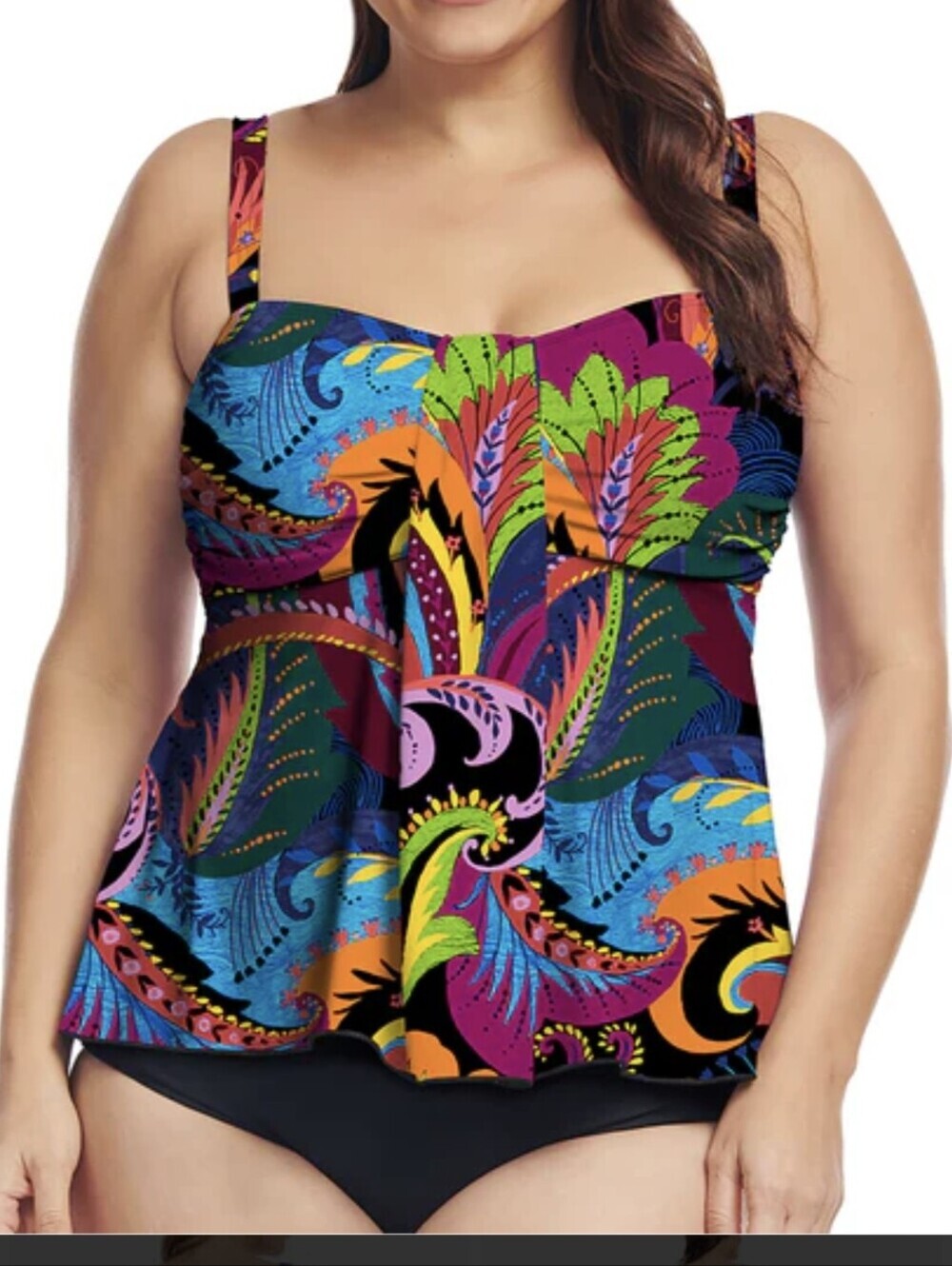 Mazu Swin Top Sz 18W Paisley Print Flared Bikini Tankini Multicolor NWT